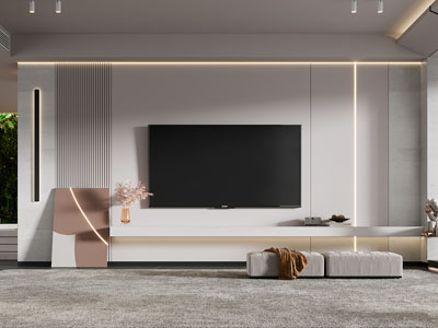 现代客厅电视背景墙3d模型 现代客厅电视背景墙