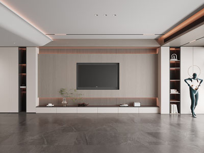 现代客厅电视背景墙3d模型 现代客厅电视背景墙