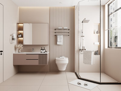 现代奶油风洗手间、卫浴间