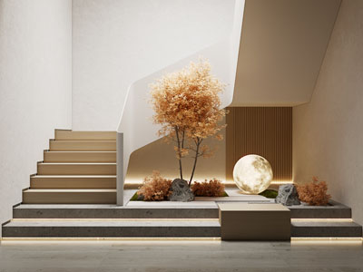 新中式楼梯间景观小品