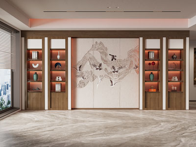 新中式背景墙3d模型 新中式背景墙