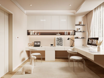 现代奶油风书房