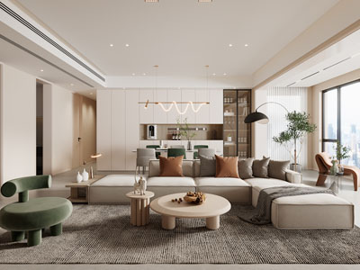 现代奶油风客厅餐厅