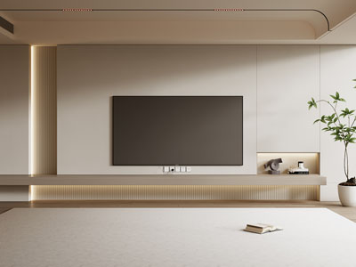 侘寂风客厅电视背景墙3d模型 侘寂风客厅电视背景墙