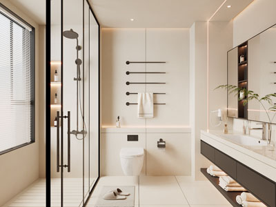 现代奶油风洗手间、卫浴间