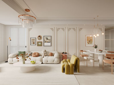 法式奶油风客厅餐厅