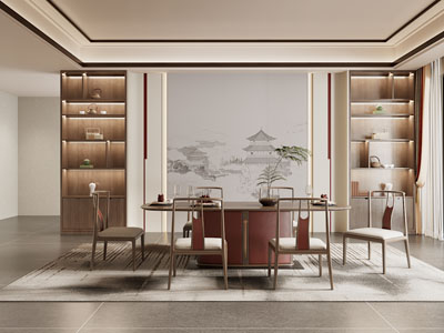 新中式餐厅3d模型 新中式餐厅