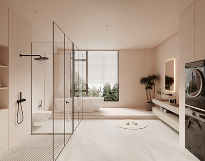 现代奶油风洗手间、卫浴间