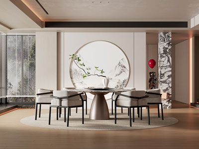 新中式餐厅3d模型 新中式餐厅