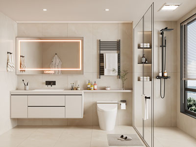 现代奶油风洗手间、卫浴间