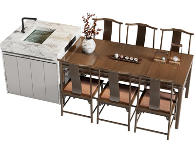 新中式水吧台餐桌椅组合