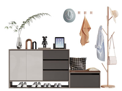 现代玄关鞋柜、衣架