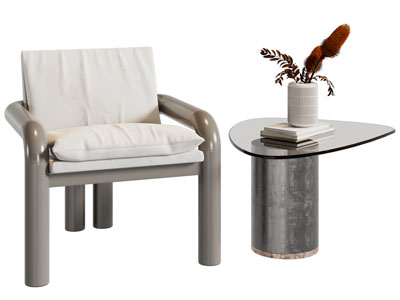 新中式休闲椅子、边几