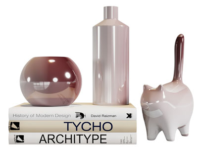 现代书籍、瓷猫摆件组合