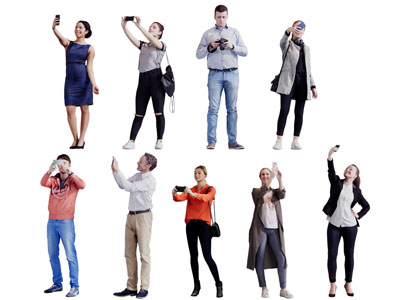 现代自拍的女人、男人