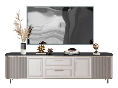 现代轻奢电视柜、电视机