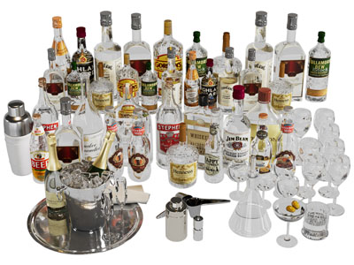 现代酒瓶酒杯3d模型 现代酒瓶酒杯