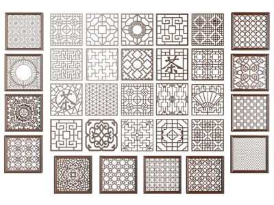 新中式窗格、花格、镂花窗