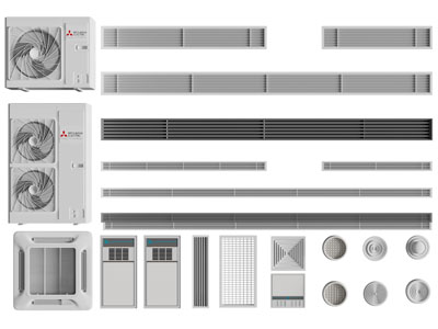 现代空调出风口、外机3d模型 现代空调出风口、外机