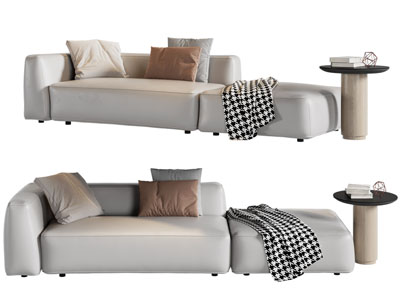 现代多人沙发、边几