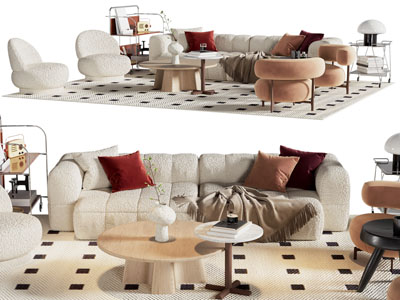 侘寂风多人、单人沙发和茶几组合