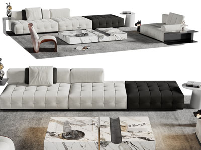 现代拼接黑白多人沙发和茶几组合