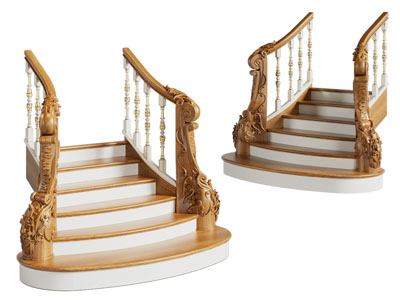 欧式雕花扶手楼梯3d模型 欧式雕花扶手楼梯