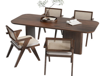 现代实木长方形餐桌椅组合