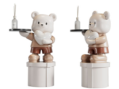 现代小熊雕塑雕刻托盘摆件3d模型 现代小熊雕塑雕刻托盘摆件