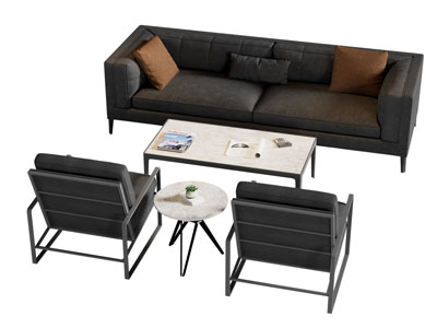 现代双人沙发、休闲椅子和茶几组合