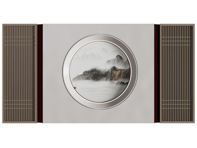 新中式背景墙3d模型 新中式背景墙