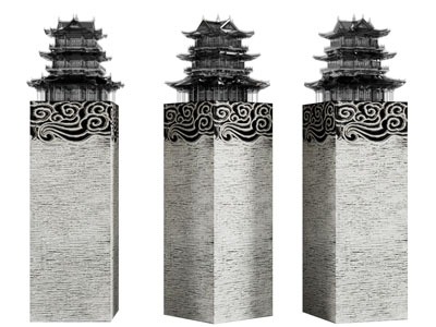 新中式建筑工艺品摆件组合