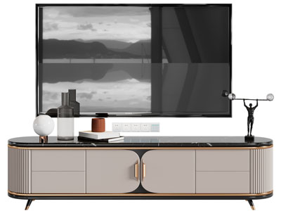 现代轻奢电视柜、电视机