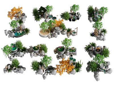 新中式水井石头景观园艺小品