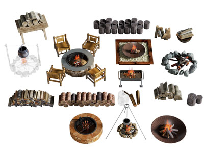 现代户外篝火、柴火堆、火盆