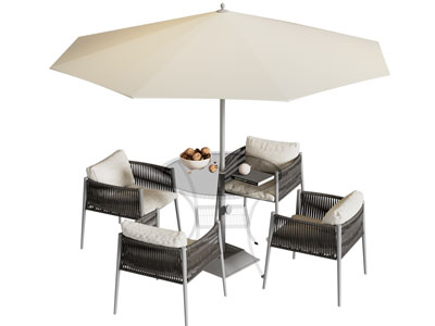 现代户外遮阳伞、餐桌椅组合