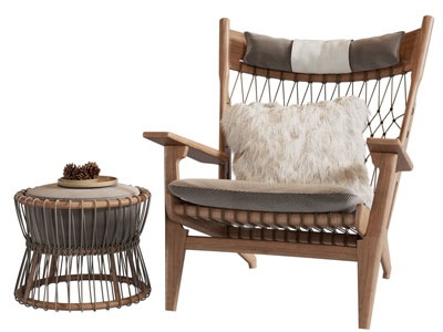 北欧实木休闲椅子、边几