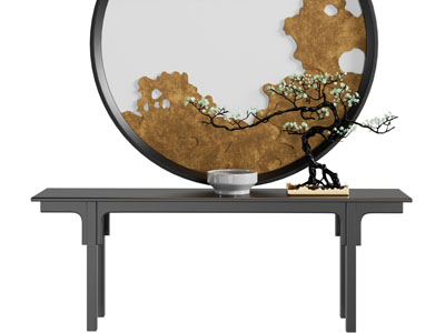 新中式端景台、盆景盆栽3d模型 新中式端景台、盆景盆栽
