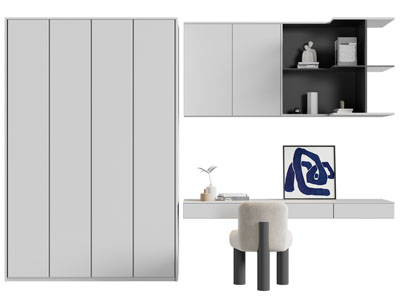 现代衣柜、书桌椅组合3d模型 现代衣柜、书桌椅组合