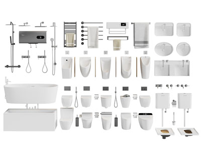 现代马桶、毛巾架、淋浴花洒