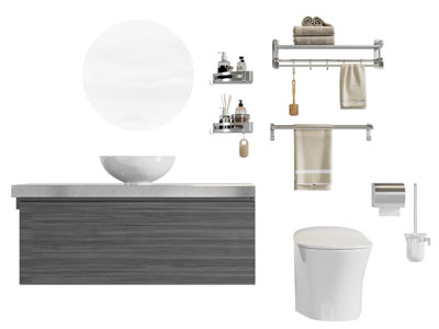 现代洗手台、马桶、毛巾架