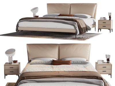 现代双人床、床头柜