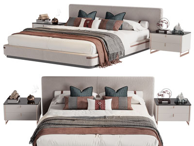 新中式双人床、床头柜