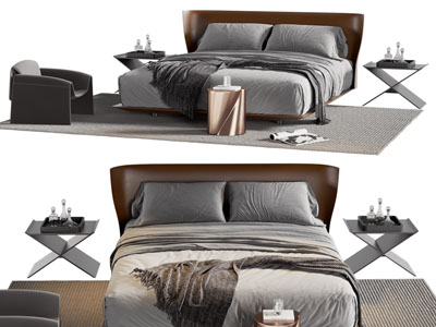 现代双人床、床头柜