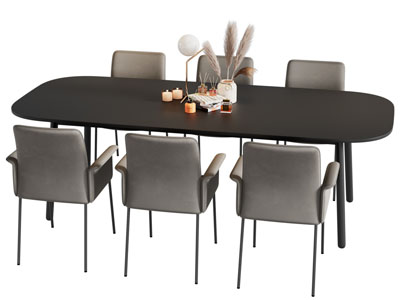 现代椭圆形餐桌椅组合