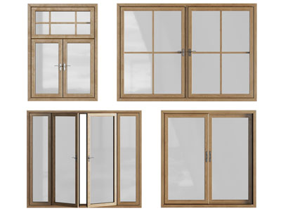 现代实木边框的平开窗、推拉窗户