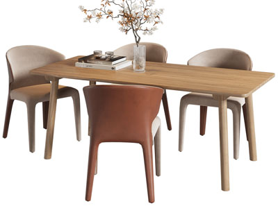 现代实木长方形餐桌椅组合