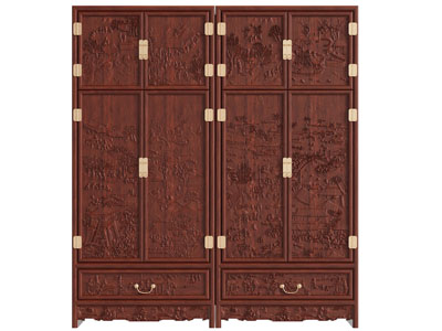 新中式实木雕花柜门衣柜3d模型 新中式实木雕花柜门衣柜