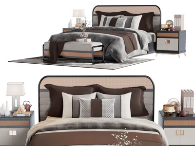 新中式双人床、床头柜