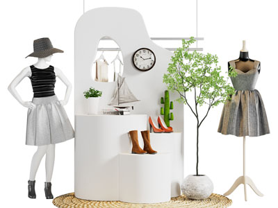 现代服装模特、鞋子展台3d模型 现代服装模特、鞋子展台